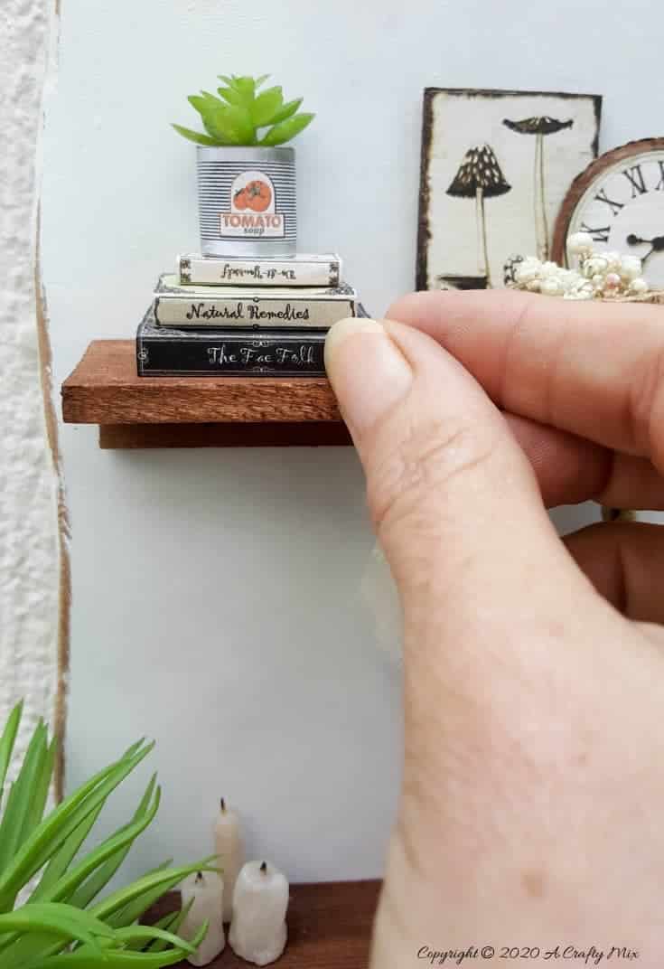 5 easy tips and tricks to making and planning miniatures. This detailed tutorial includes how to make everything in the photo #miniaturetips #cuttingboardrepurpose #acraftymix #miniaturetricks #dioramas