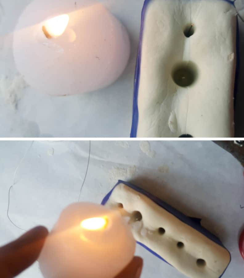 Light a candle or use store bought wax and pour into the mold