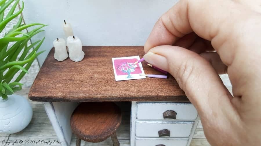 5 easy tips and tricks to making and planning miniatures. This detailed tutorial includes how to make everything in the photo #miniaturetips #cuttingboardrepurpose #acraftymix #miniaturetricks #dioramas