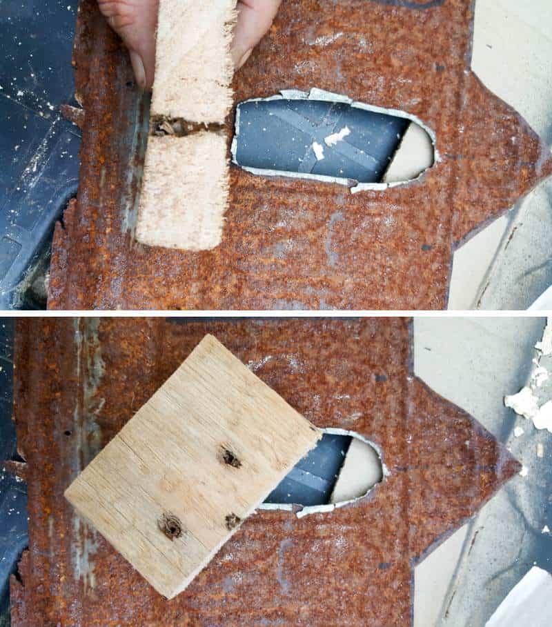 Cut a scrap piece of wood to form the base of the bay window
