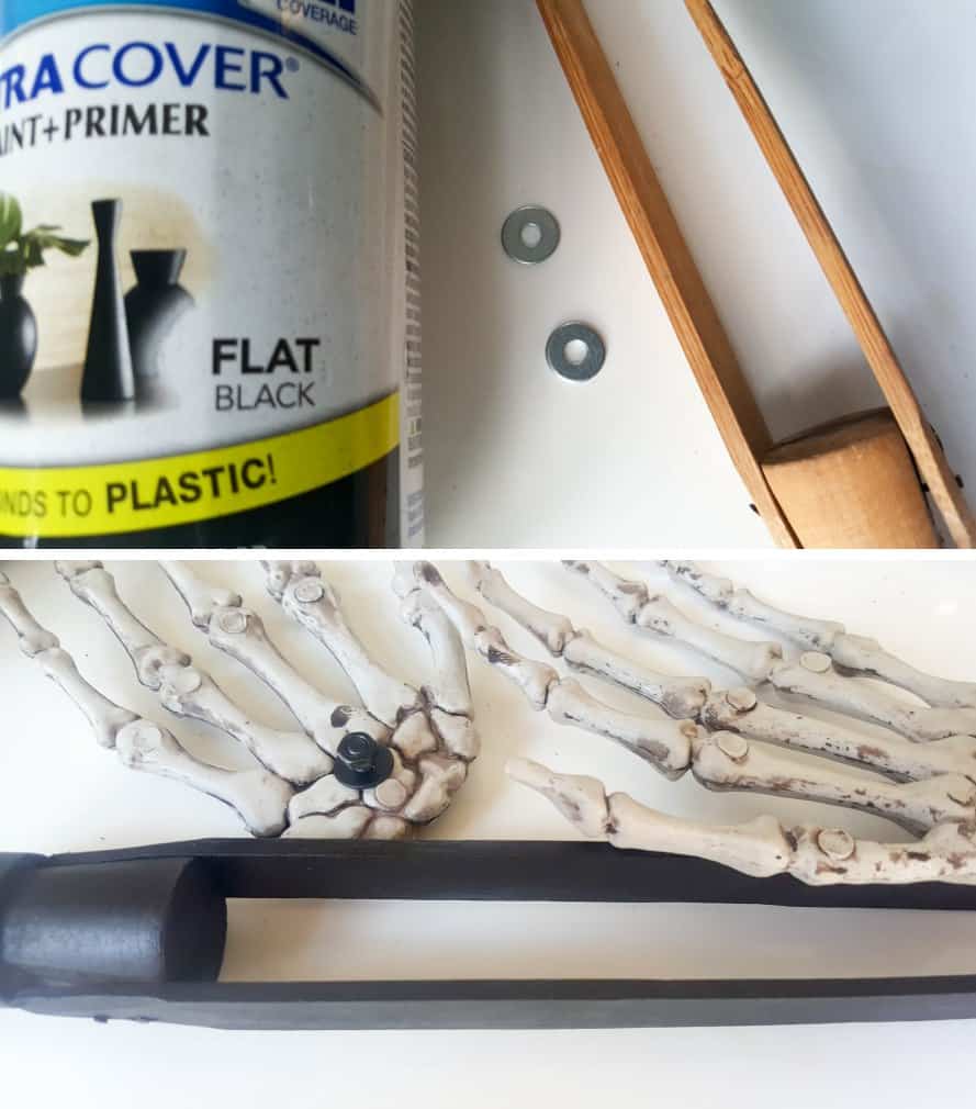 Paint the tongs and the nut and washer black
