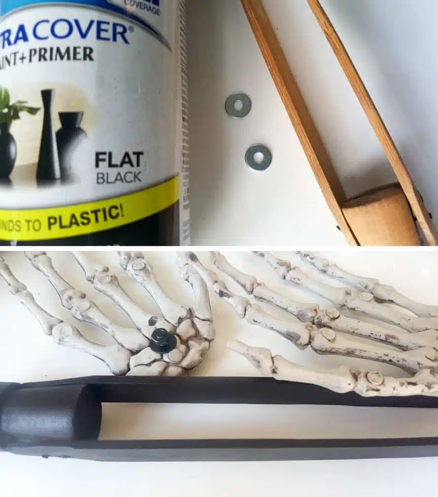 Paint the tongs and the nut and washer black