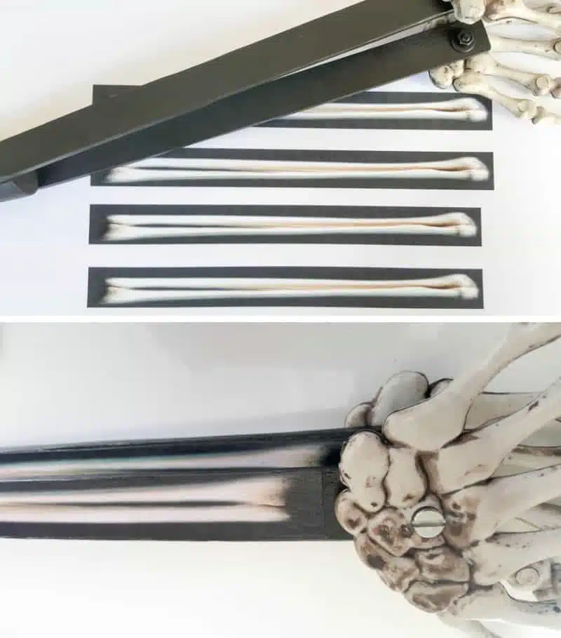 Print out the free arm bones and mod podge them onto the tongs
