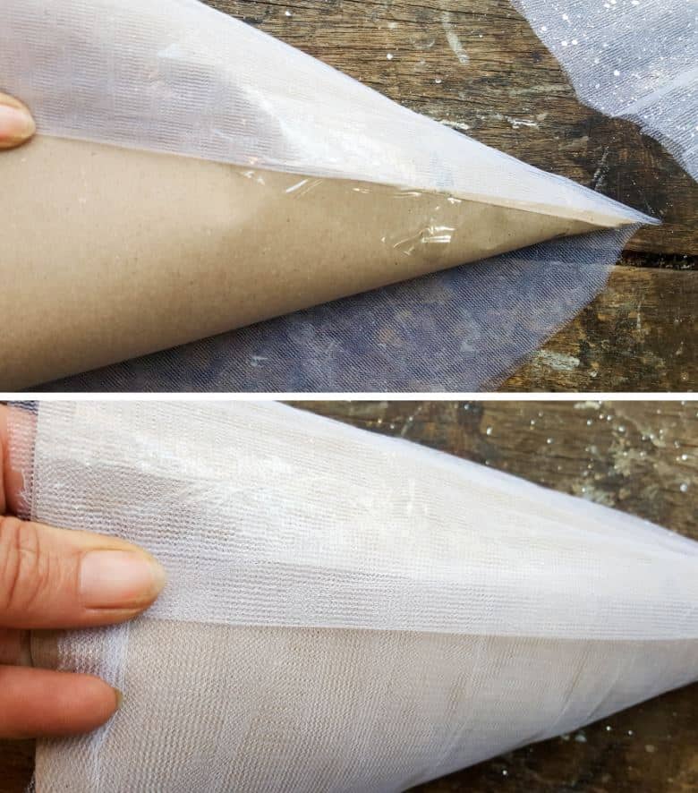 Wrap the tulle around the cones you cut earlier and glue down