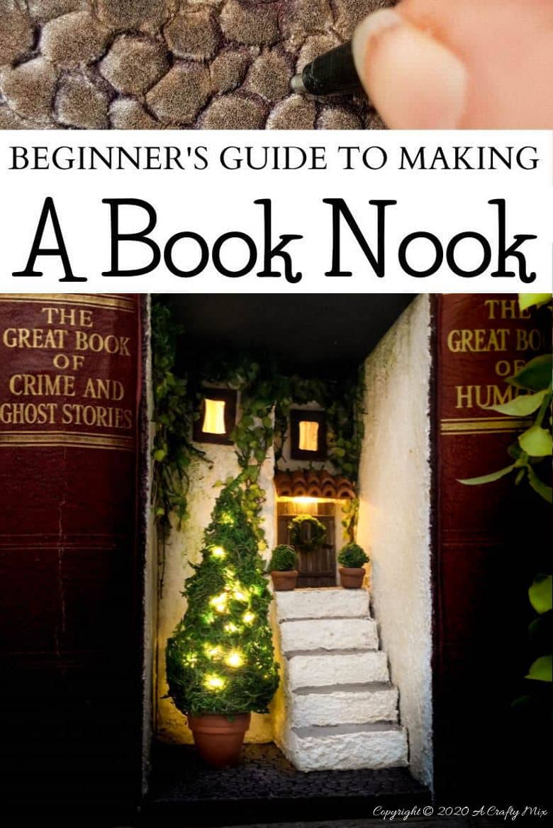 Add a little festive magic to your bookshelf with a book nook. These gorgeous miniature scenes captured in a book are trending right now and putting one together is easier than you think and whole bunch of fun too. #booknook #booktome #ACraftyMix #makingminiatures