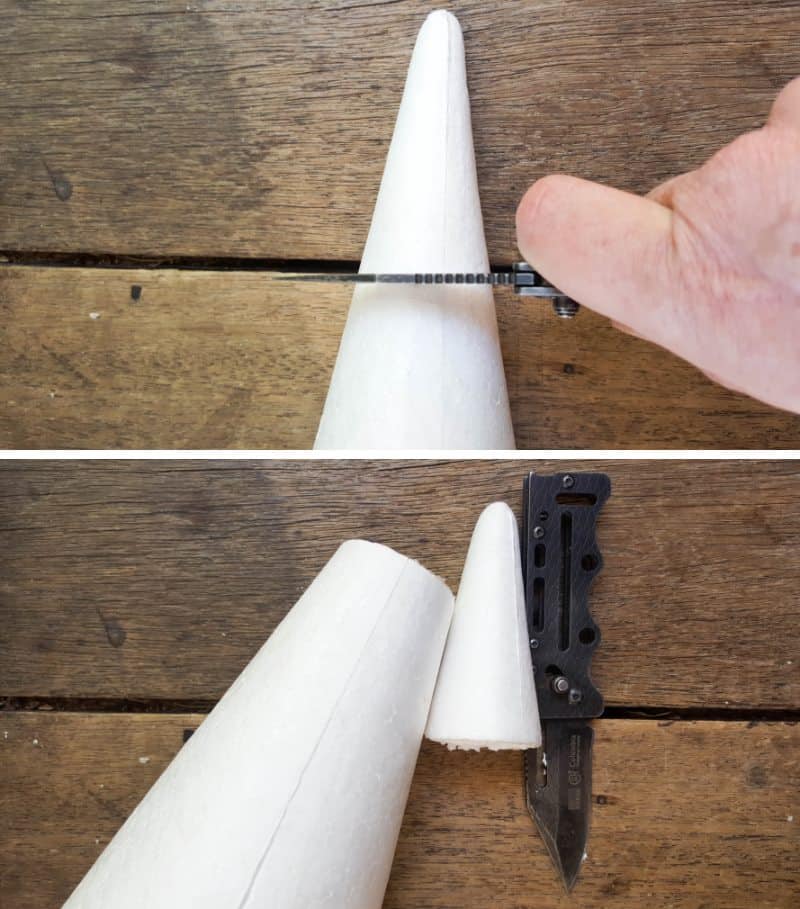 Cut the top of a polystyrene cone off and paint green. Glue on some craft moss