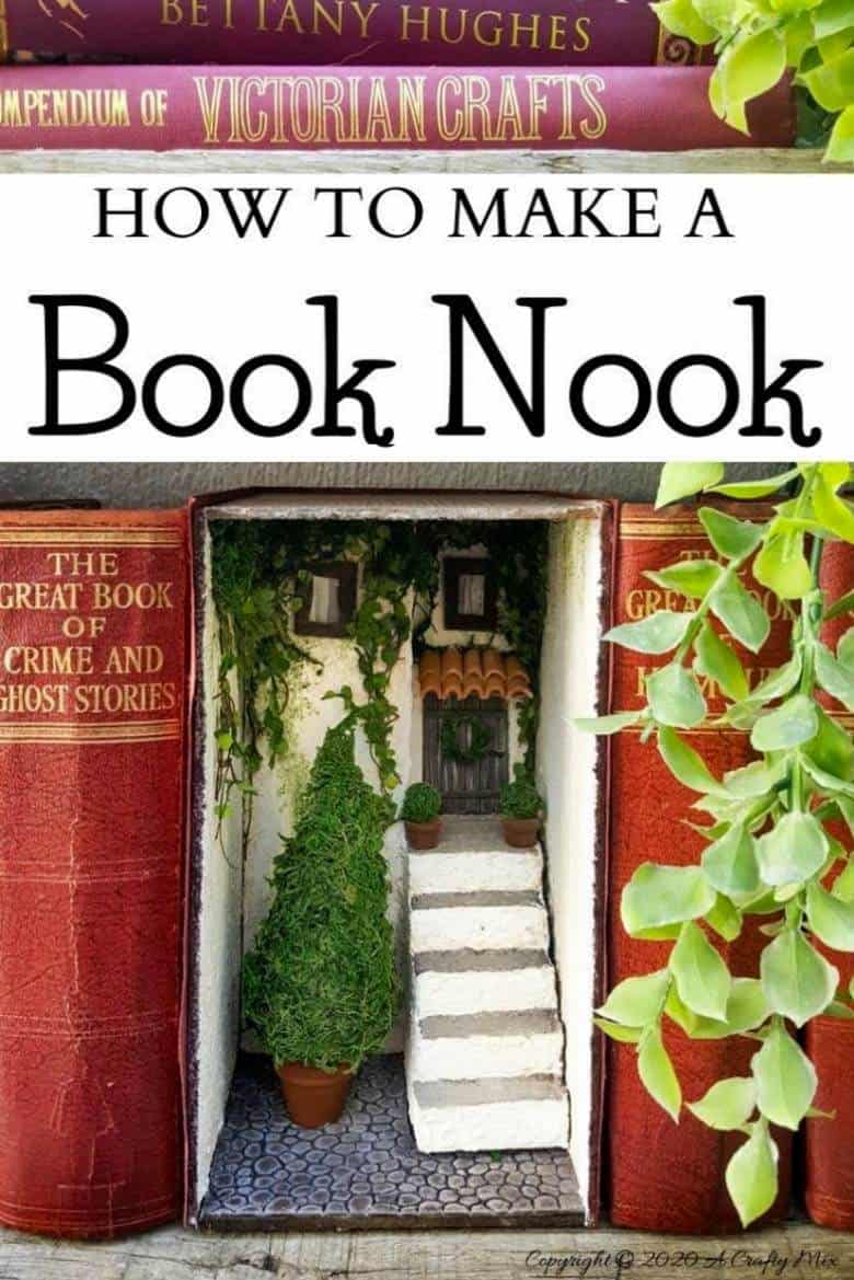 Add a little festive magic to your bookshelf with a book nook. These gorgeous miniature scenes captured in a book are trending right now and putting one together is easier than you think and whole bunch of fun too. #booknook #booktome #ACraftyMix #makingminiatures