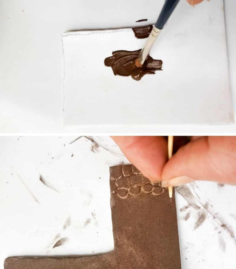 To make the miniature cobblestones draw round shapes in the craft foam with a toothpick