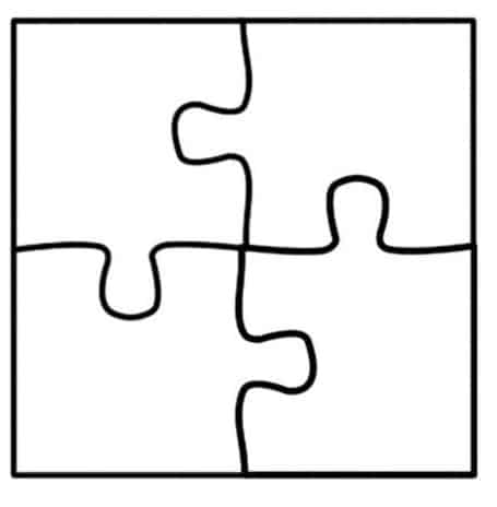 Four puzzle pieces that make up the coasters and platter