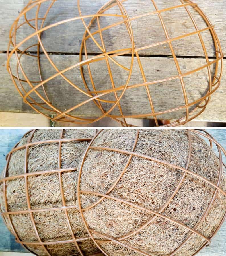 Paint the hanging baskets to match the coconut fibre. This step is optional