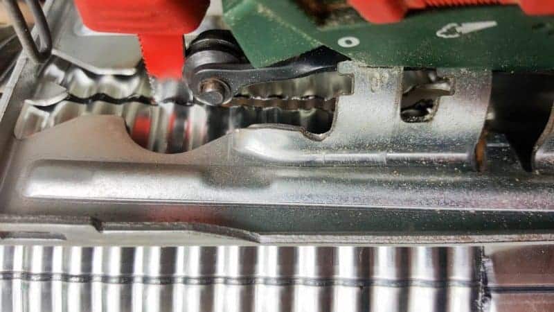 Cut along the marks with a jigsaw