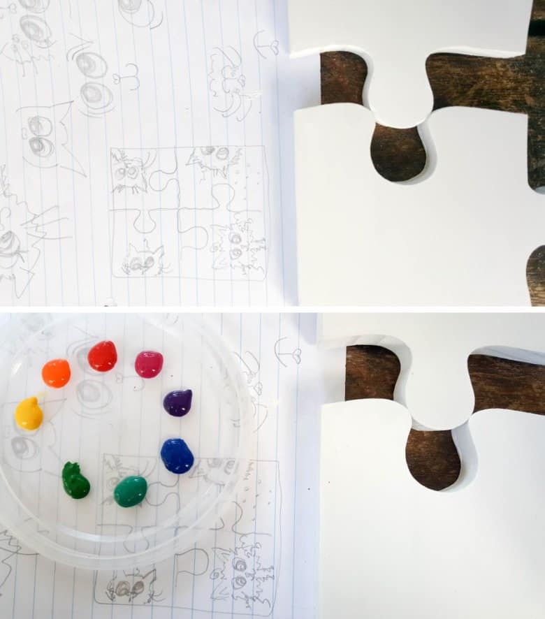 Sketch the curious kitties or use the free printable and mod podge them on