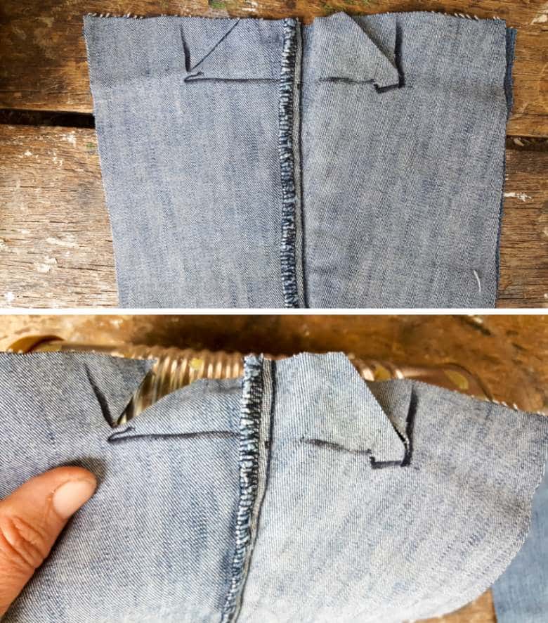 Cut the denim or fabric along the lines