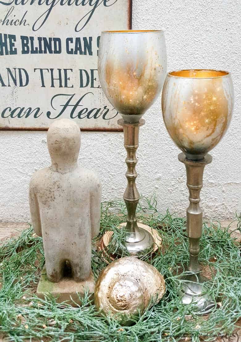 Don&rsquo;t throw those broken wine glasses away until you&rsquo;ve seen how you can repurpose them to make these gorgeous chalice or goblet lights. The step-by-step tutorial includes a video that will show you how to cut the wine glass and how to get that mercury glass effect in two easy steps. #Wineglassrepurpose #BrokenGlass #ACraftyMix #DIYGoblet #Chalice #MercuryGlass