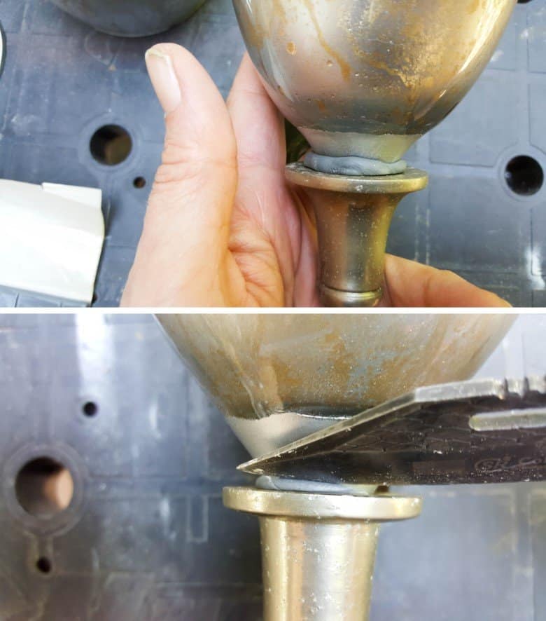 Trim the excess sticky putty away with a craft knife