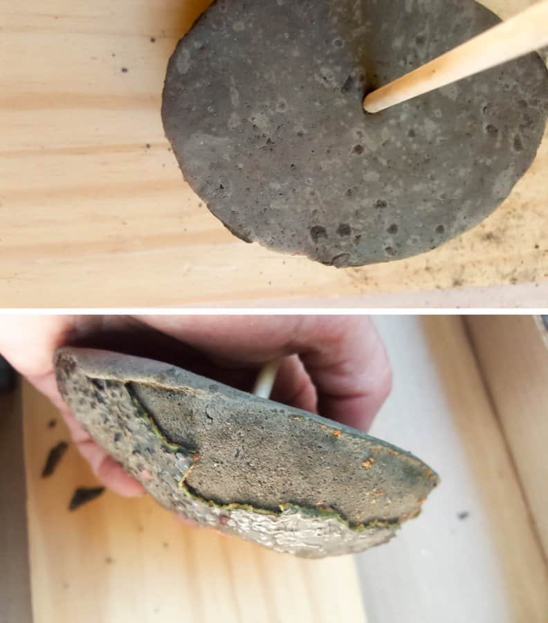 Once the concrete sets peel the avocado skin off