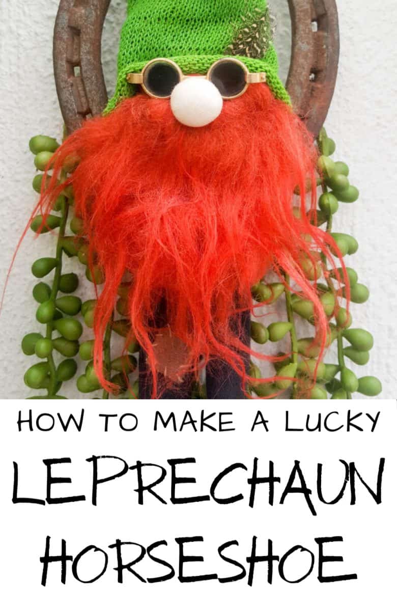 Channel the luck of the Irish on St Patrick's day and make an adorable Leprechaun Horseshoe Charm. Cute enough to stay up all year long, this craft idea takes less an hour to make. #StPatricksDay #ACraftyMix #Horseshoe #Repurpose