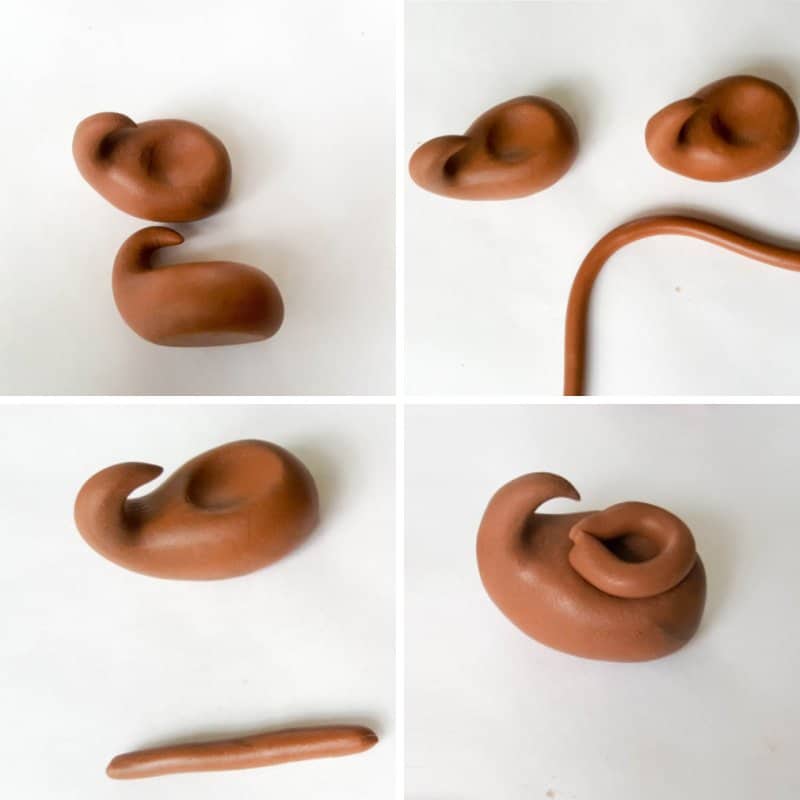Flatten the top end of the shoe and roll a long worm from the clay. Place it around the flattened portion.