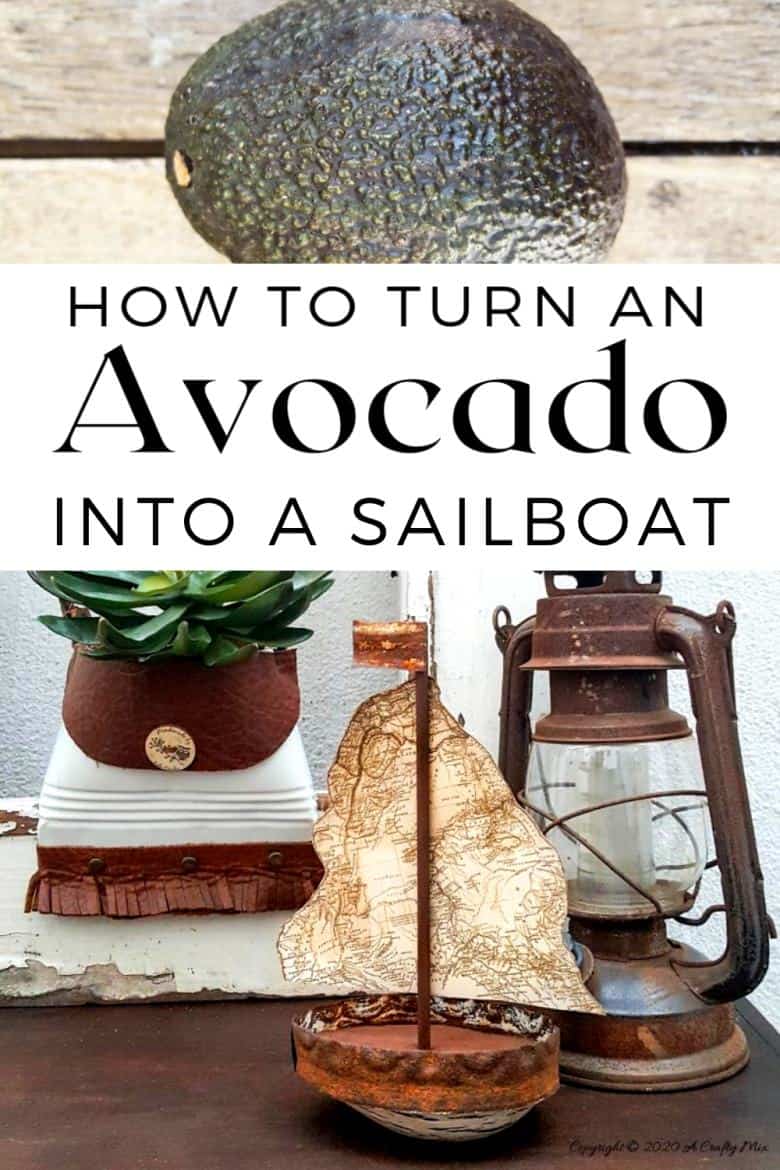 Looking to add some rustic charm to your coastal decor? This concrete avocado sailboat is quick and easy to make and it's budget-friendly too. Customise the little boat and add a map sail of your favorite place or country. #avocadoupcycle #ACraftyMix #coastaldecor #concretedecor