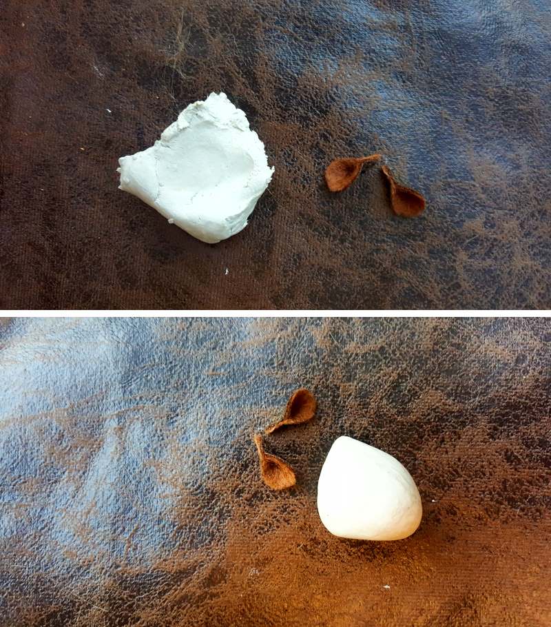 Roll the clay blob into a circle and then form a small peak at one end for the nose