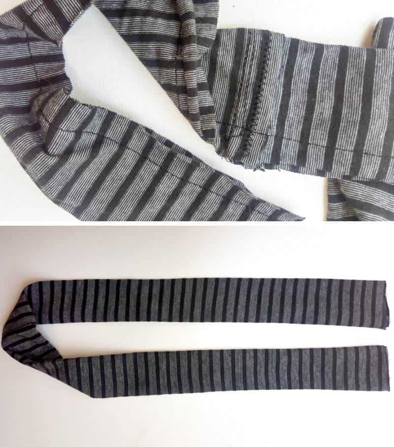 Use the arms of a T-shirt to make the handbag straps