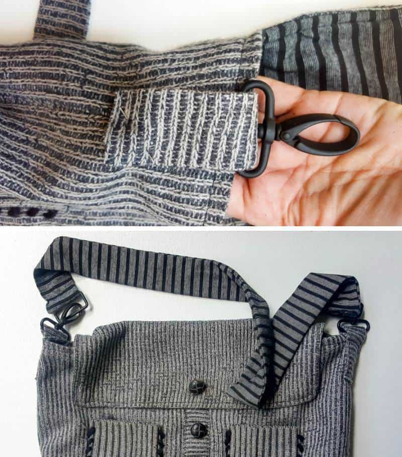 Sew the smaller straps to the handbag