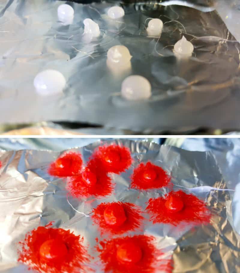 Paint the little glue dots red