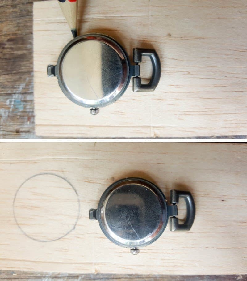 Trace around the outside of the watch clock face
