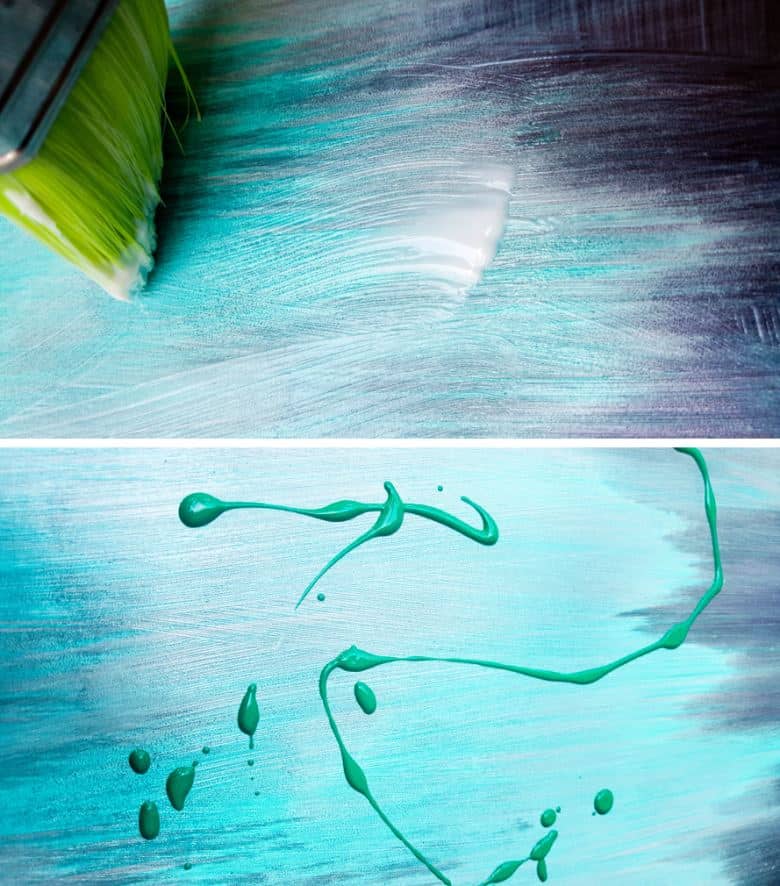Seal the Zia teal with clear mod podge to prevent the next color from merging
