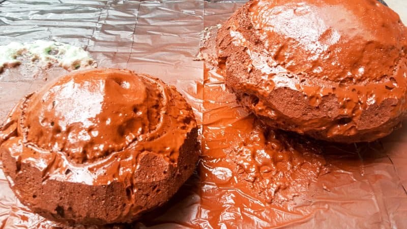 Use brown or green paint to paint the blobs