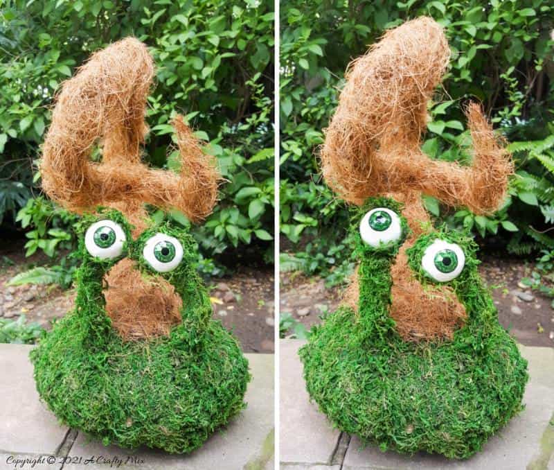 Add a little light-hearted fun to your porch d&eacute;cor with these easy to make mossy creatures. With bendable caps and popping eyes they&rsquo;re sure to put a smile on your face. #PorchDecor #MossCreatures #ACraftyMix