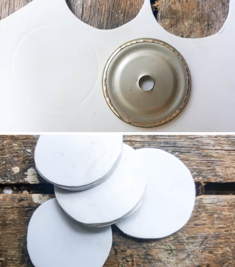 Trace around the tin can lids and cut out