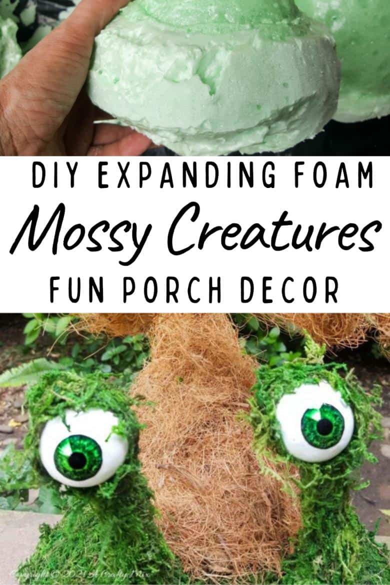 Add a little light-hearted fun to your porch d&eacute;cor with these easy to make mossy creatures. With bendable caps and popping eyes they&rsquo;re sure to put a smile on your face. #PorchDecor #MossCreatures #ACraftyMix