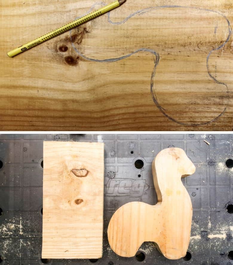 Trace the llama pattern onto a piece of scrap wood and cut out with a jigsaw