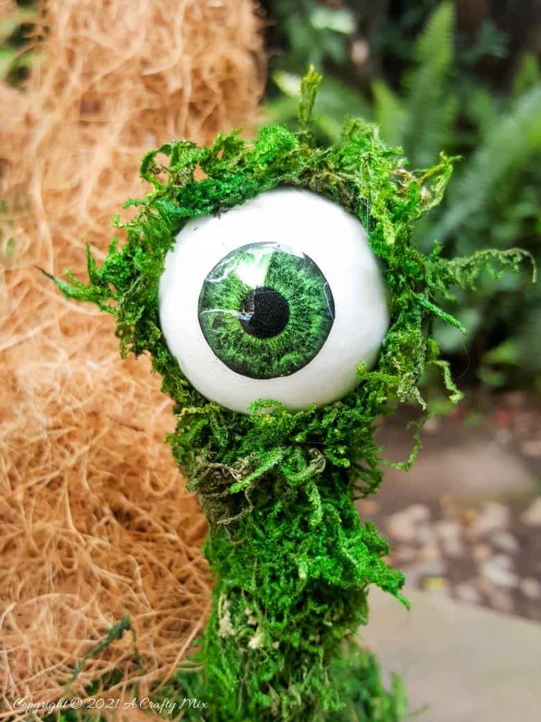 Add a little light-hearted fun to you porch d&eacute;cor with these easy to make mossy creatures. With bendable caps and popping eyes they&rsquo;re sure to put a smile on your face. #PorchDecor #MossCreatures #ACraftyMix