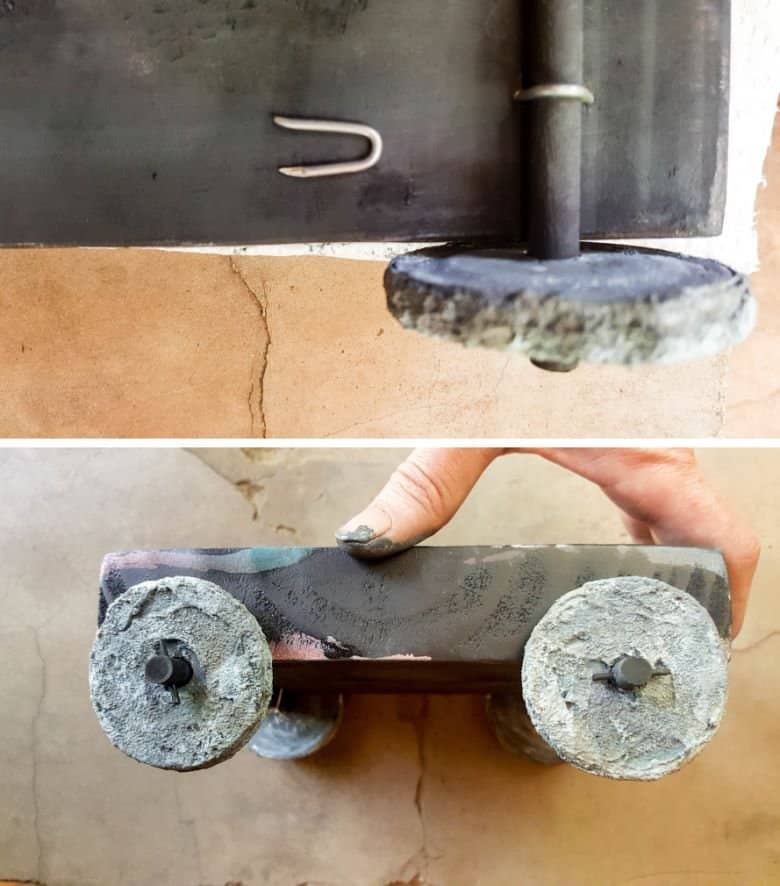 Use fence post nails to attach the axle to the bottom of the platform