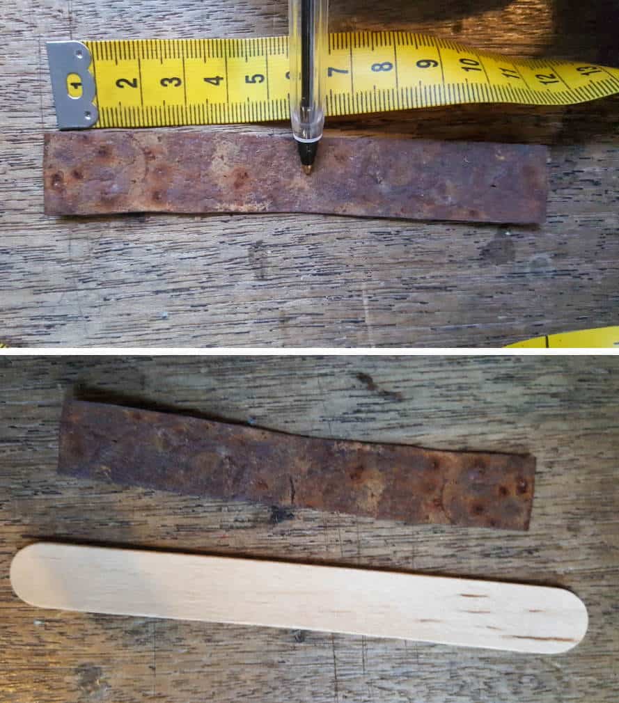 Glue a craft stick to the back of the cut metal to bulk it up