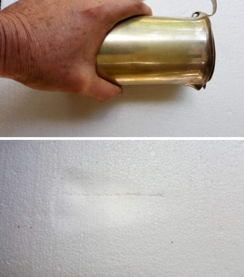 Press the jug or pitcher down firmly into the polystyrene to create an indent