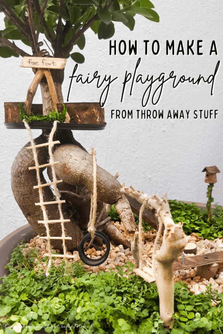 This photo-rich tutorial will show you how you can make your own fairy playground using what you have in your craft cupboard. No fancy tools needed and everything can be made in a morning #FairyGarden, #ACraftyMix, #Playground