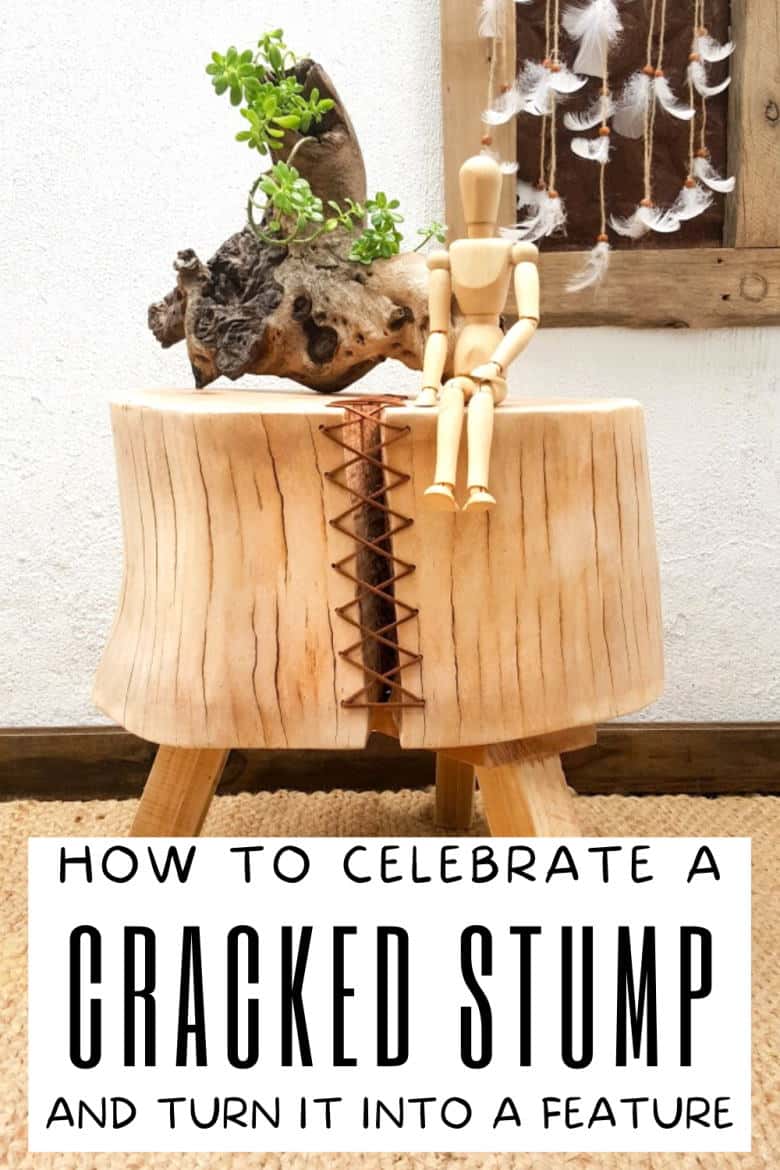 Do you have a gorgeous chunk of wood that&rsquo;s developed a HUGE crack? Don't toss it out until you've seen how easy it is to turn a cracked wooden stump into a d&eacute;cor worthy feature. #HomeDecor #ACraftyMix #CrackedWood