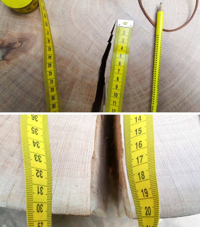 Measure the crack from the pith all the way down