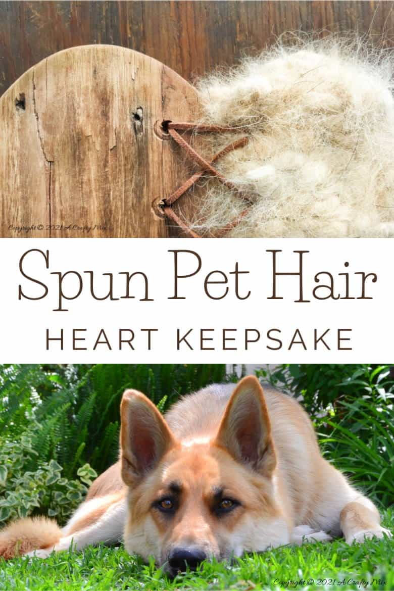 Our dogs shed a lot but instead of cursing them, I decided to make a spun pet hair heart using all the fur that our babies discard so lovingly all over our home. This tutorial will show you how you can turn your fur baby's shed hair into a precious keepsake and includes a video tutorial that will show you how to comb and spin pet hair. #PetCrafts #ACraftyMix #PetKeepsake