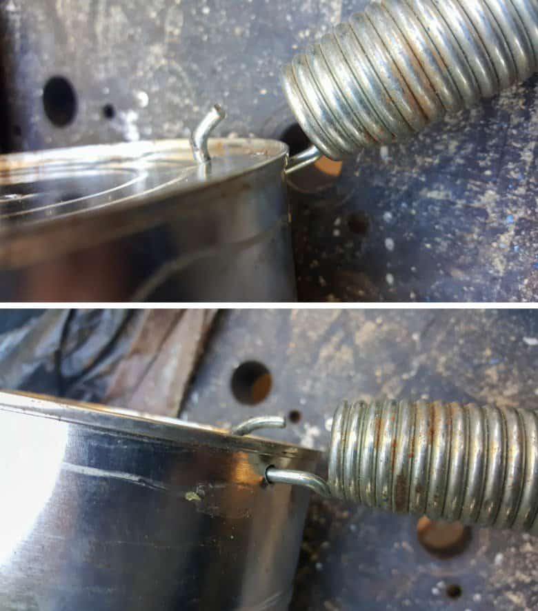 Drill holes in the bottom of the tin can for the springs to slip through