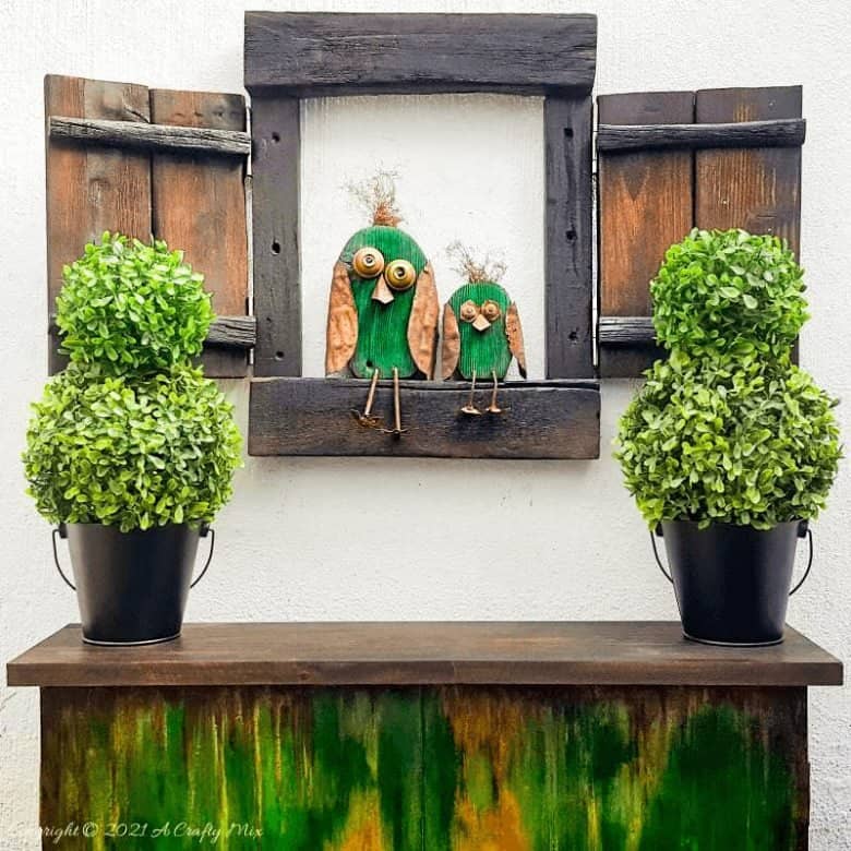 If you love creating custom wall art as much as we do, you&rsquo;re going to enjoy making this easy DIY Yagisuki shutter frame. Use it one it&rsquo;s own to make a statement or add two junk birds to up the ante. The photo-rich tutorial includes instructions to make both the shutter frame and those cute birds. #shousugiban #shutterframe #ACraftyMix #walldecor