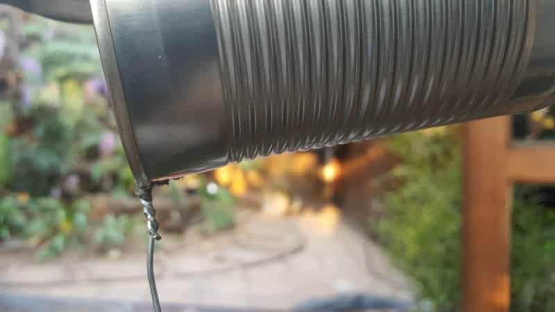 Close up of the floating tin can prior to adding the label