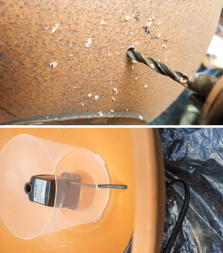 Drill a hole in the side of the planter and thread the pump wire through