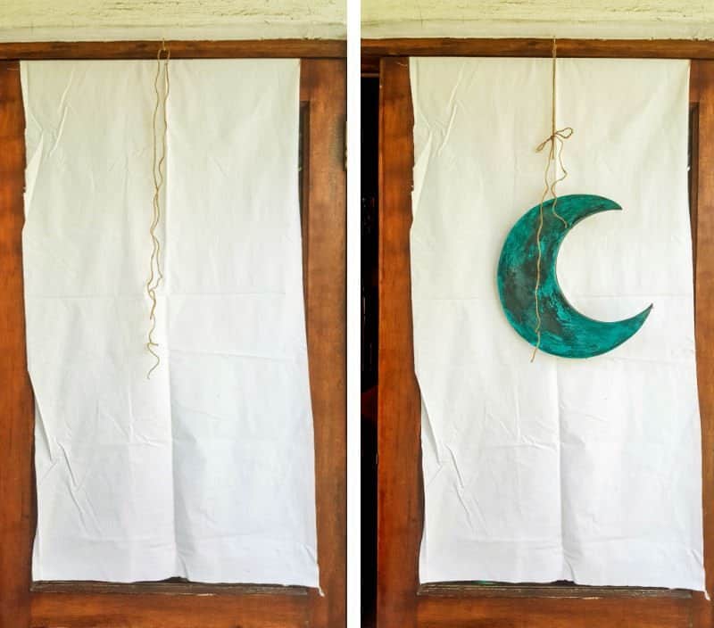 Hang the half moon on a door or wall to make it easier to attach the beads