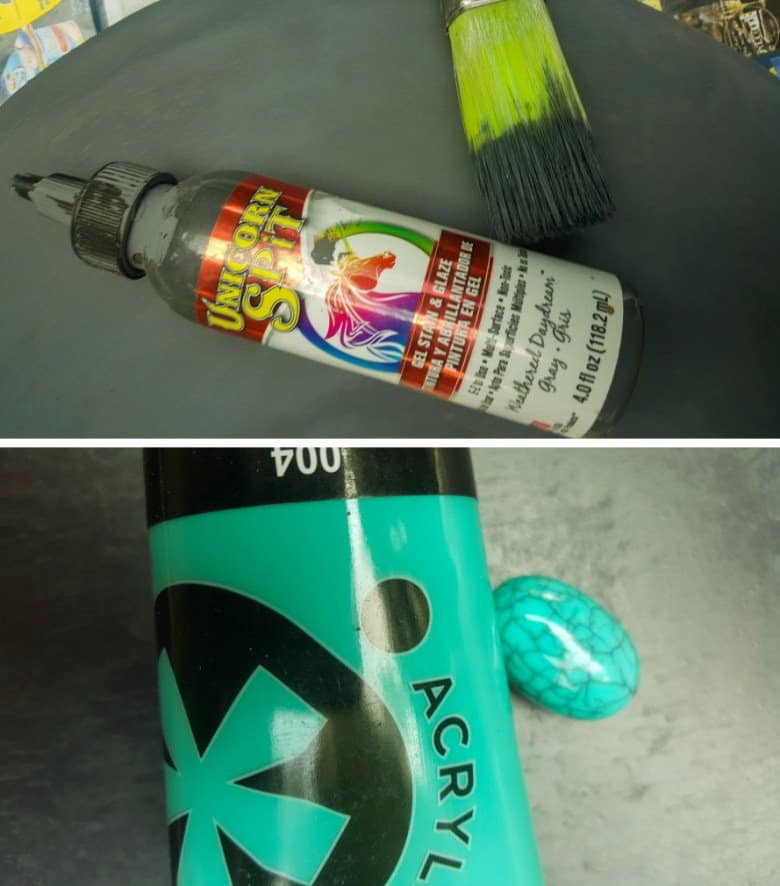 To paint the half moon, I used black and turquoise craft paints