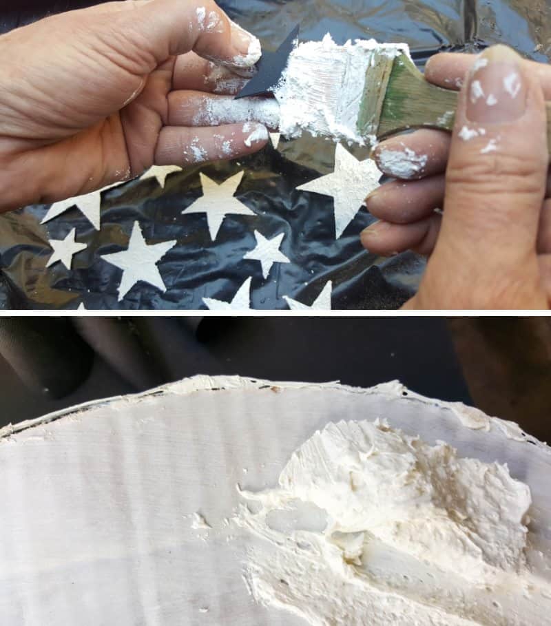Apply the texture paste to the cardboard rings and what ever you'll be using to decorate the ring with