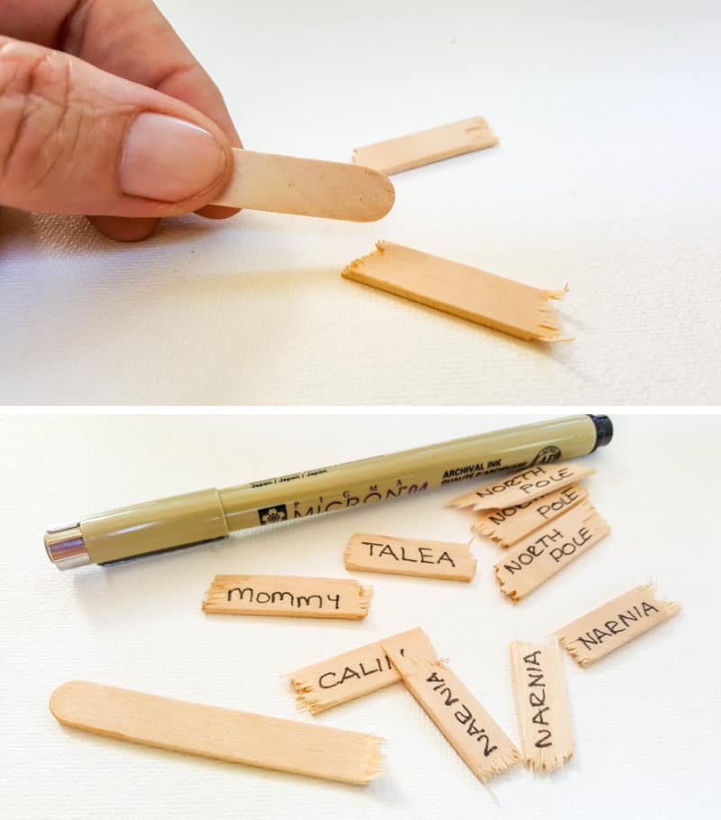 Cut or break ice cream sticks for the miniature signs